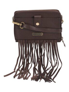 AMERICAN BISON Leather Fringe Organized Cell Phone Wallet With Snake Embossed De